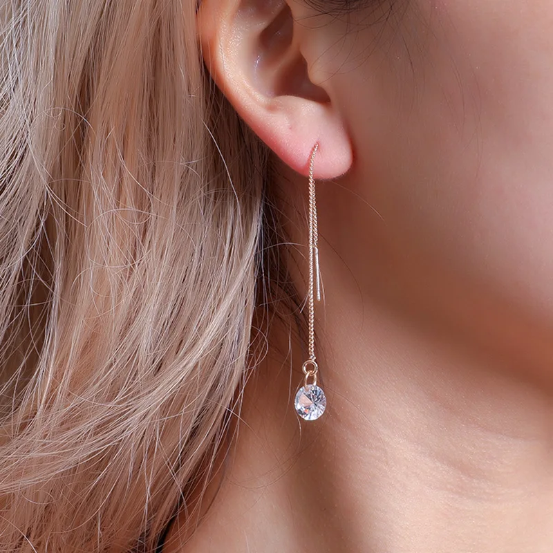 

New Korean Crystal Water Drop Tassel Earring Simple Styles Zircon Dangle Drop Earring Brincos for Girls Party Accessories