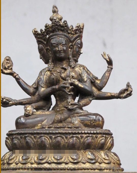 

RHS0226 Tibet old Red Bronze Three face three eye 8 hand Kwan yin saint Bodhisattva