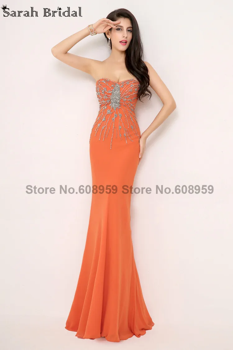 burnt orange mermaid prom dress
