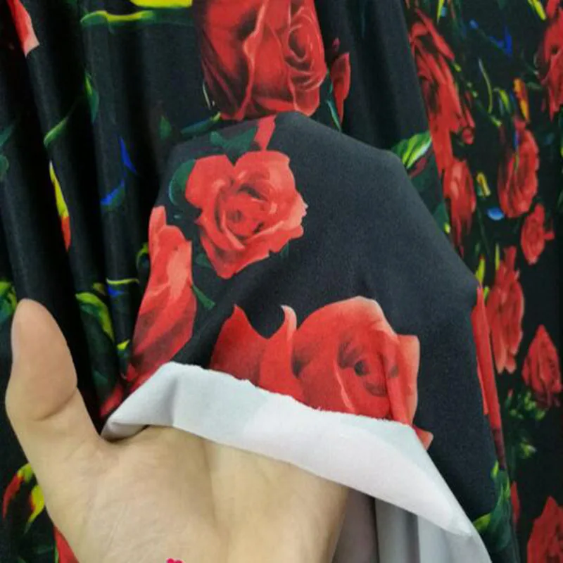

Good 4 Side Elastic Dance Fabric Cotton/Spandex knitted Fabric Red Rose Flower Print Fabric DIY Sewing Dress Clothing T-Shirt
