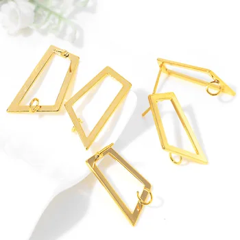 

(94)6PCS 15x25MM 24K Gold Color Plated Brass Irregular Geometry Shaped Stud Earrings High Quality DIY Jewelry Making Findings