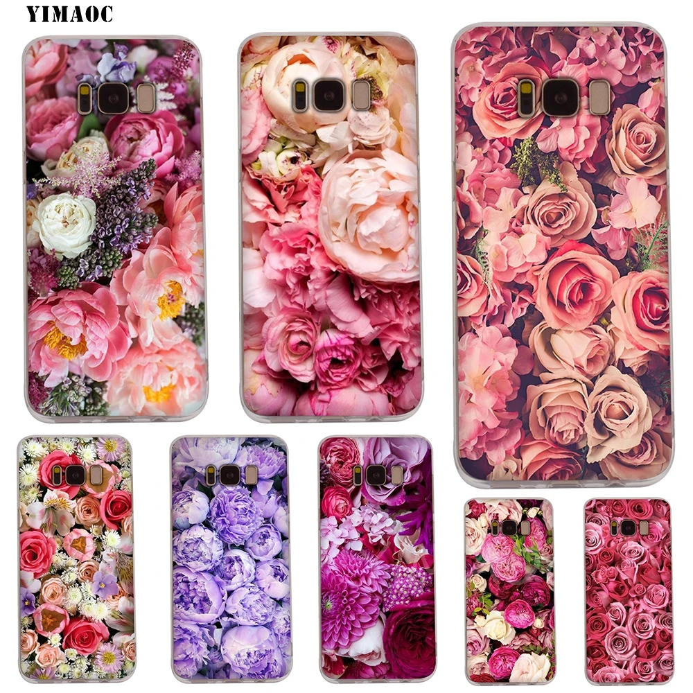 YIMAOC Drawn Peony Delicate Flower Soft Case for Galaxy j3 j5 j6 j7 A5 2016 2017 A6 A9 2018 Note 8 9 S7 edge S8 S9 S10 Plus S10e |