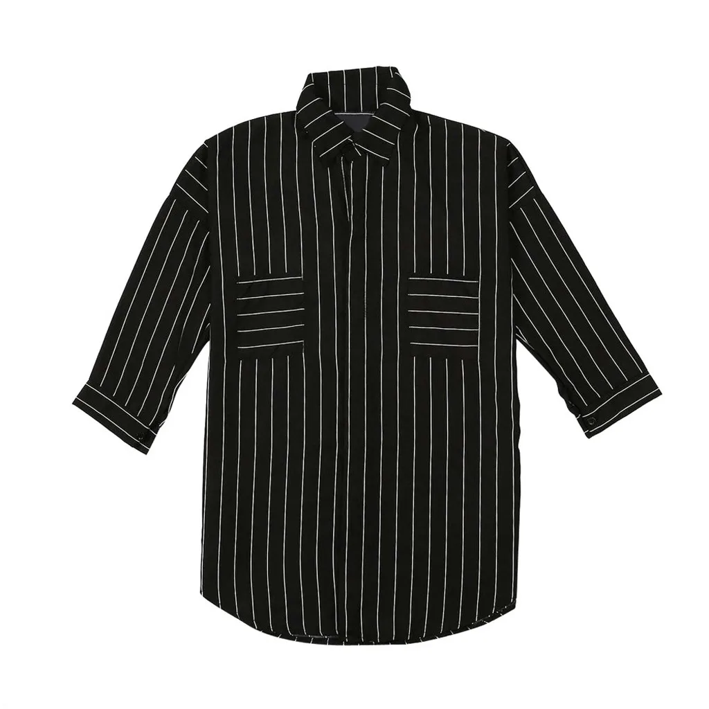 Полосатая туника большого размера, рубашка для женщин, OL, отложной воротник, 3/4 рукав, блузка в полоску, Длинные повседневные топы, блузка, женская блуза