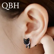 EK769 горячая Распродажа Brincos милые серьги-гвоздики с имитацией жемчуга 3D Kitty Black Cat для женщин ювелирные изделия в подарок