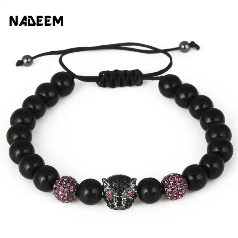 2019 Pulseras Circón Calavera Cabeza Lava Piedra Cobre pulseras de macramé Ajustable