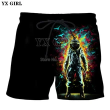 YX GIRL, Прямая поставка, Черные Стильные шорты, летние новые модные мужские и женские шорты, забавные повседневные шорты с 3D принтом космонавта