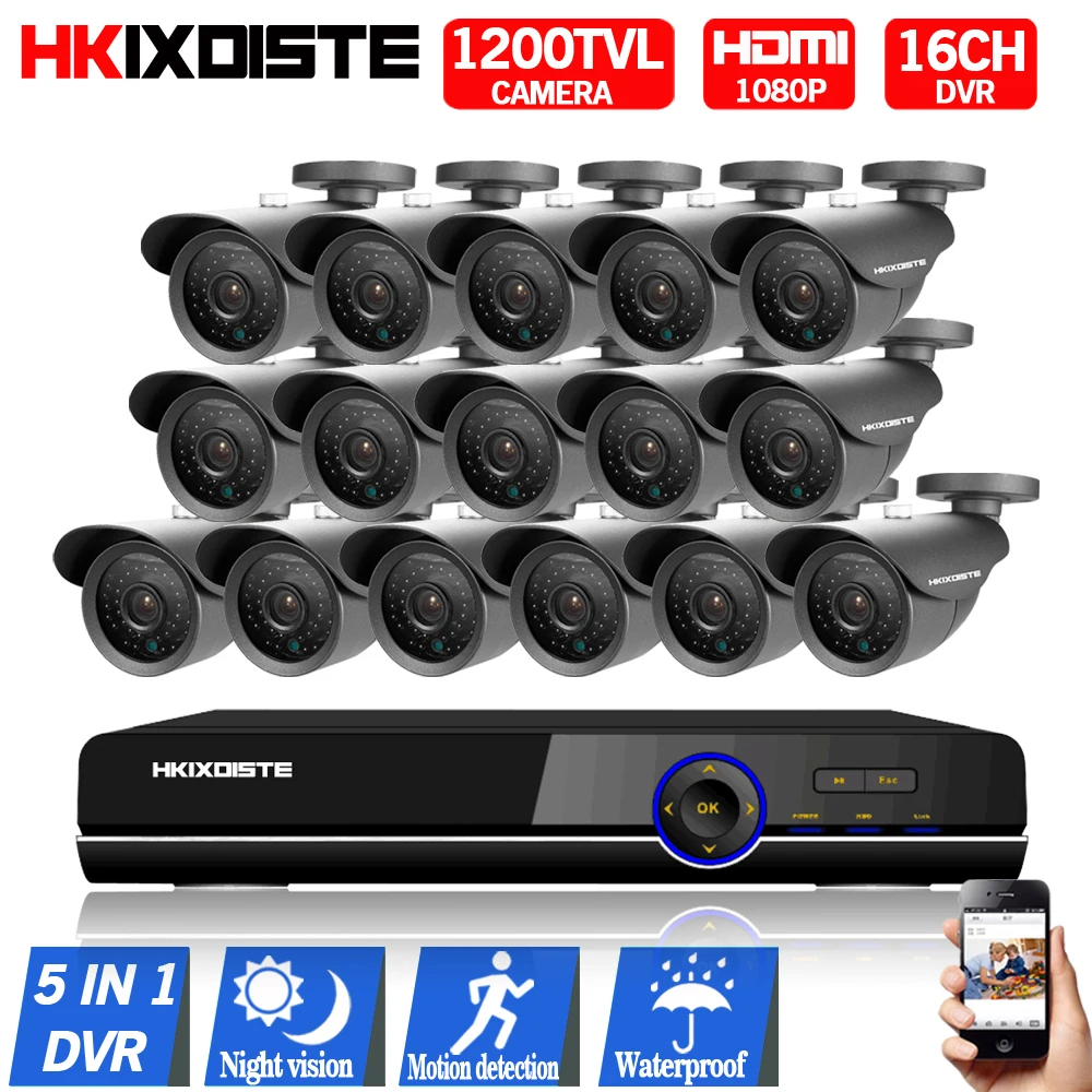 

HD 1200TVL 720PCCD Sensor 36 IR-Cut Outdoor Night Vision Security Waterproof Bullet Camera 16CH AHD DVR Recorder Surveillance