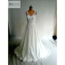 Слоновой кости кружева тюль v-образным вырезом A-Line свадебное платье суд Поезд длиной до пола ремень свадебное платье реальные/оригинальные фотографии на заказ