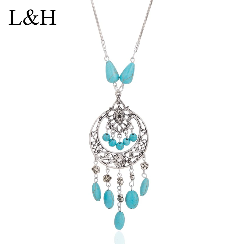 Винтажное длинное массивное Ожерелье L & H с подвеской из бисера геометрической