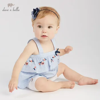 

DBM10337 Dave bella summer baby girls clothing sets cute floral striped children suits infant high quality clothes girl outfit
