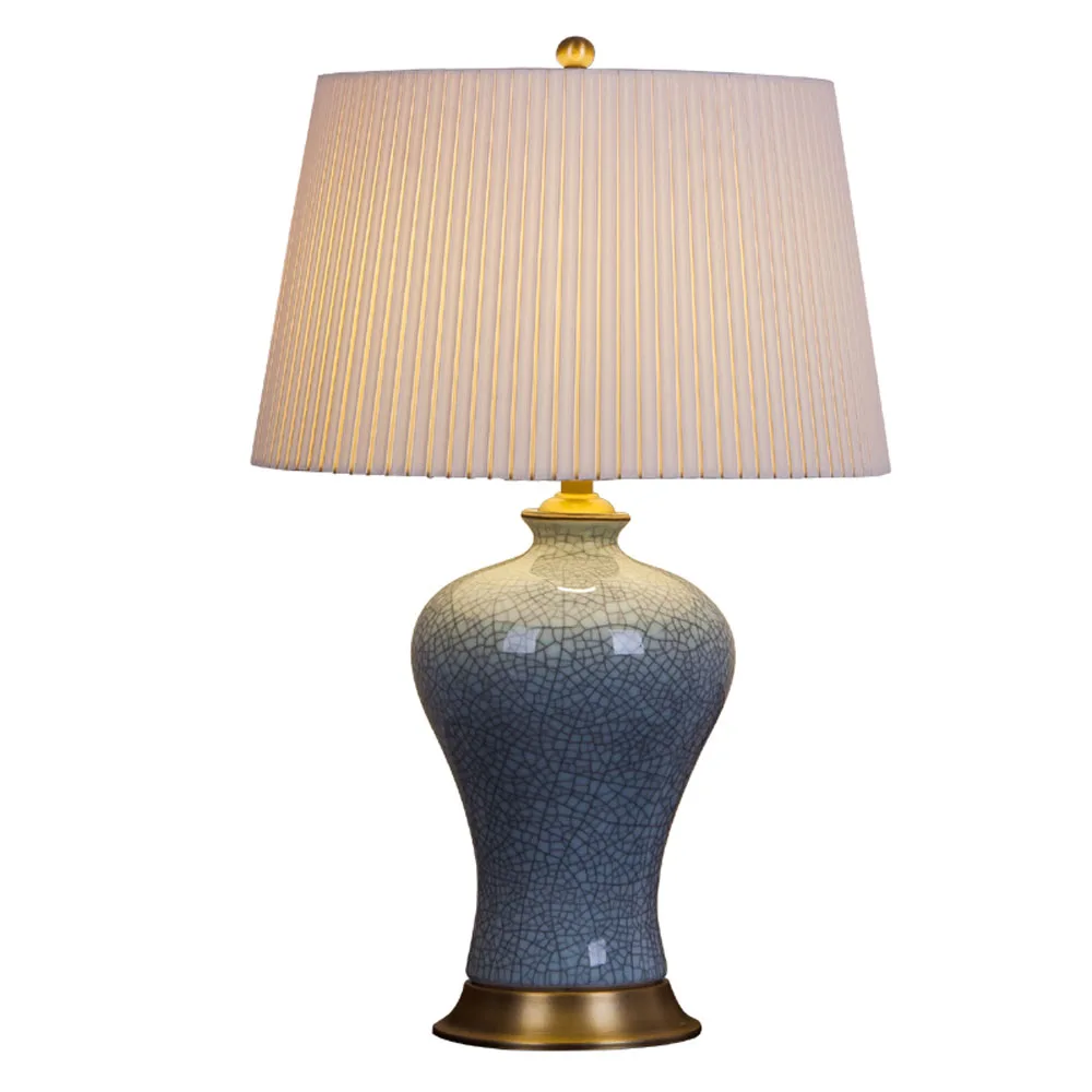 Américain rétro pleine de cuivre lampe de table en céramique moderne chinois lit ciel vert fissuré