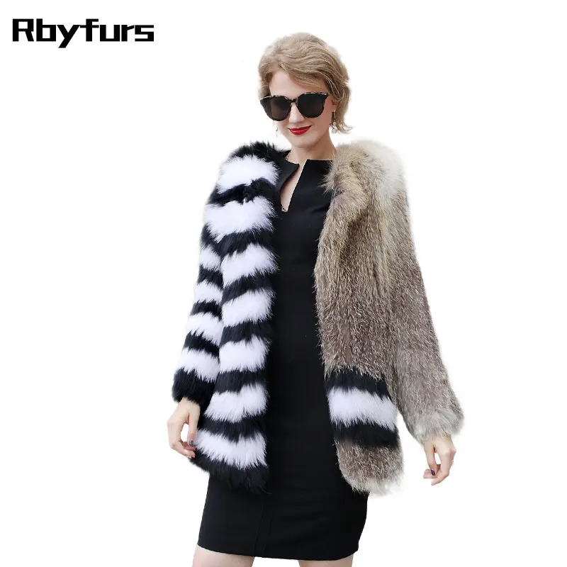 

New fur coats Fashion Gold Island Fox knit coat Natural fox black and white jacket medium weaving clothes