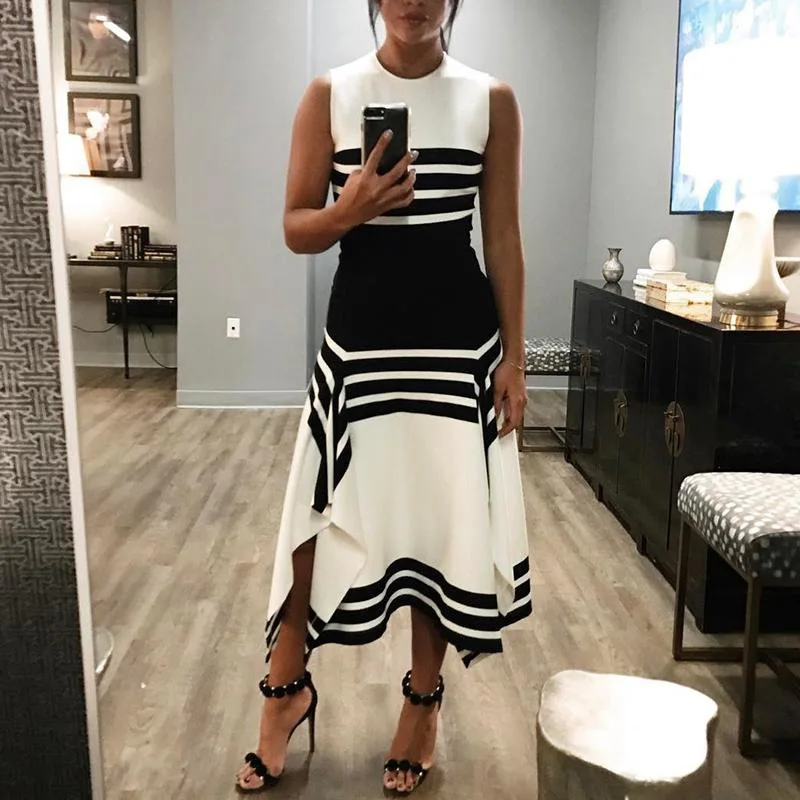 Casual Summer Dress Women Sleeveless O-Neck Striped Maxi Dress Female Loose Irregular Party Club Long Dresses Sundress Vestidos