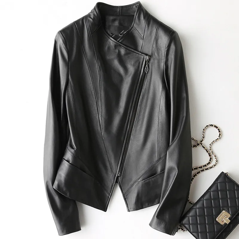 

Women Genuine Leather Jacket Motorcycle 2019 Spring Autumn Short Real Leather Coat Female Natural Sheepskin Coats XQ087