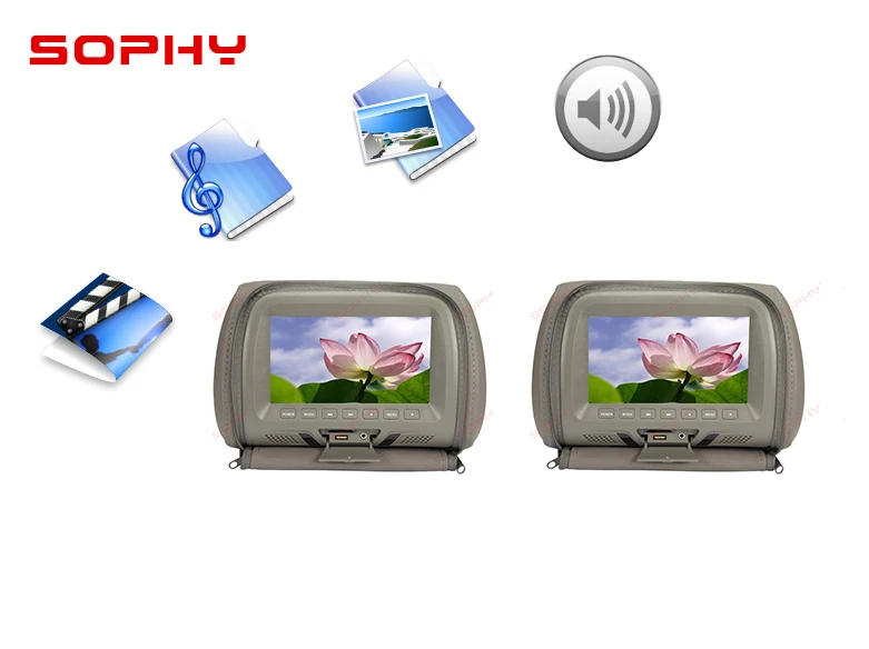 2 шт. 7 дюймов Автомобильный подголовник монитор с крышкой на молнии светодиодный цифровой экран Подушка монитор MP5 плеер и USB и SD функции - Цвет: Grey