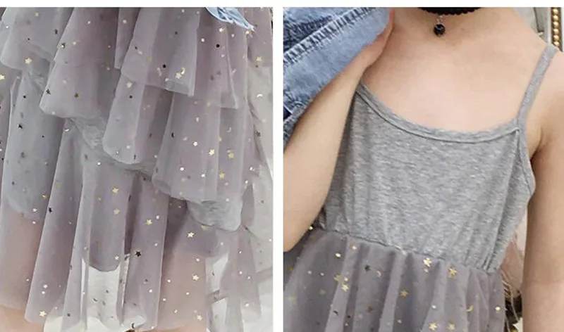 Fashion Girls Clothes Sets Summer Kids Denim Coats Top And Strap Dress Set Children Clothing Teens Girl Coats Sequin Dress Suit (4)
