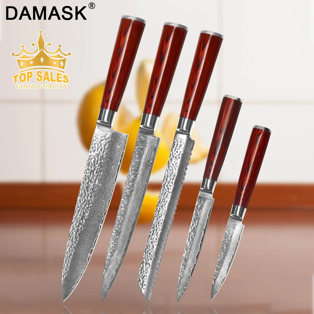 

DAMASK Japan Damascus Kitchen Knife Hammer VG10 Damascus Steel Cook Chef Knives Set Super Sharp Chef Slicer Fillet Bread Cutter