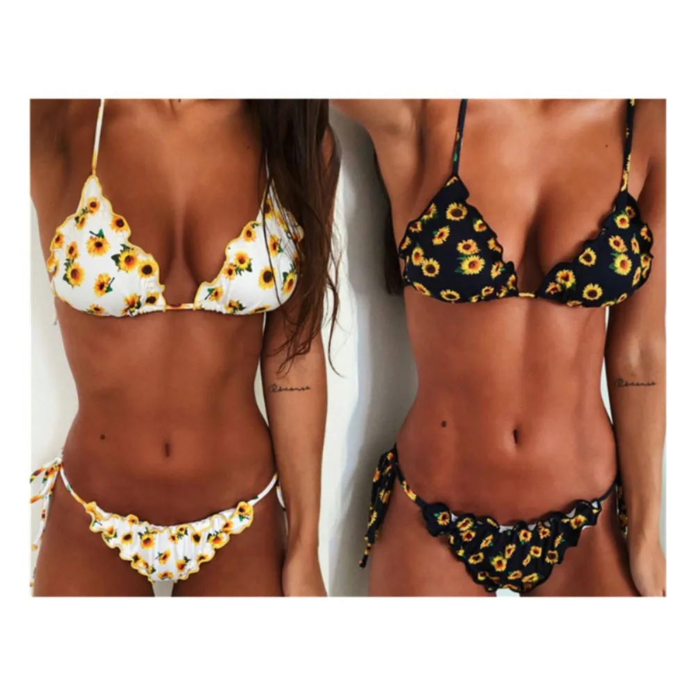 

New European and American Bikini Sunflower Printed Swimsuit Female Sexy Separate Bikini