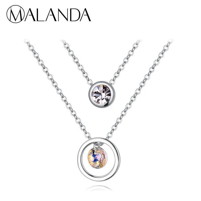 

MALANDA Double Circular Crystal Pendant Color White Crystal Necklaces Women Crystal From Swarovski Fashion Valentine'S Day Gift