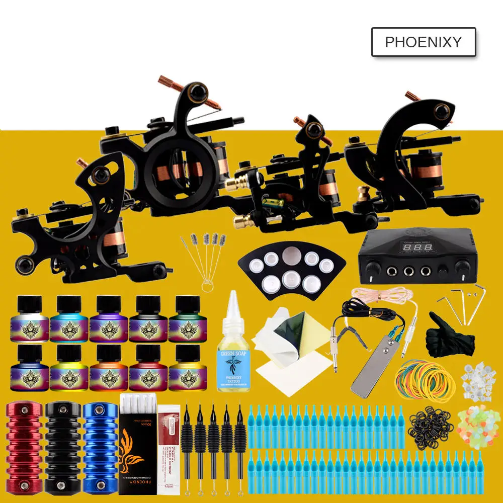 

Complete Tattoo Kit 4 Tattoo Machine Gun Set 10 Colors Tattoo Pigment LCD Power Supply Accessories Set Professional Tattoo Kit