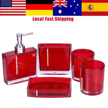 

5Pcs Acrylic Bathroom Supplies Accessories Set Include Emulsion Bottle+Tooth Brush Holder+Soap Dish+Gargle Cup 4 Colors Optional