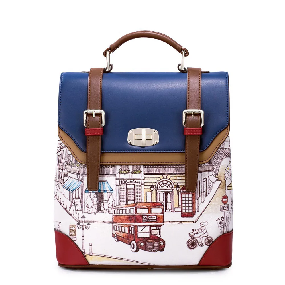 Just Star Vintage British Backpack Women PU leather School Bag Panelled Backpacks Famous Brand Women Bag