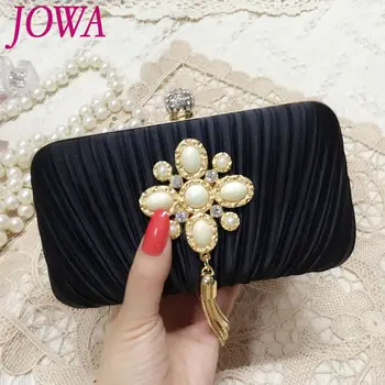 

2019 Women's Evening Bags Socialite Gold Night Party Clutches Chain Tassel Handbags Mini Satin Ruched Bag Night Purse 3 Colors