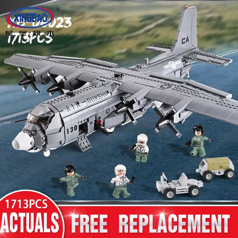 

XINGBAO 06023 1713PCS Military Series The AC130 Aerial Gunboat Set LP Building Blocks Bricks Plane Model Kid Toys Christmas Gift