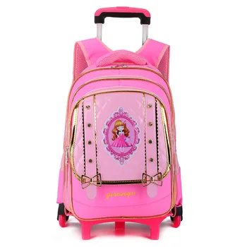 

6 Wheels Princess backpack Girls Children School Bag Trolley school Backpack kids Gift Girls Removable Trolley Children scholbag