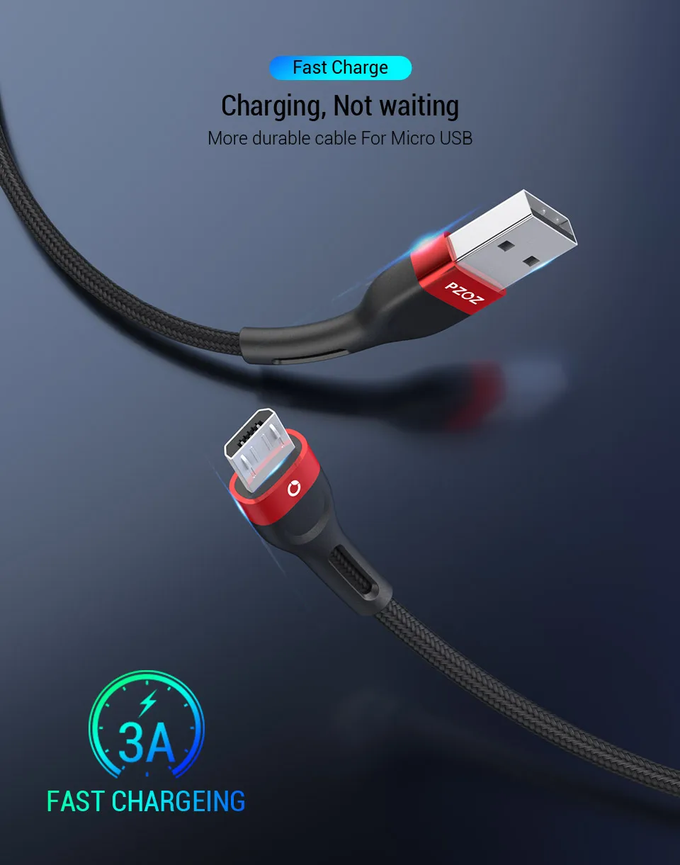 PZOZ Micro Usb кабель 3A Быстрая зарядка для samsung huawei Xiaomi redmi LG кабель для передачи данных Android мобильный телефон зарядное устройство Шнур Microusb