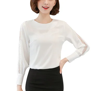 

Autumn Women's Blouse Long Sleeve Hollow Out Solid Lady Blouse Casual O-Neck Girls Clothing