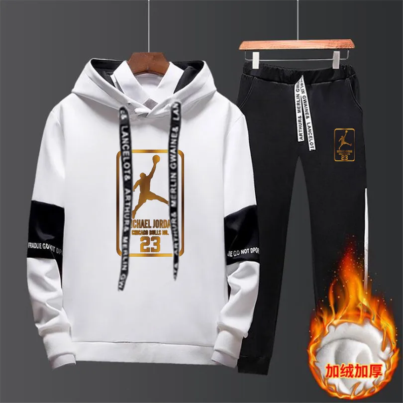 

New Tracksuit men Sportswear Set Fleece Hoodie suit Jordan letter print Malechandal hombre Spring Autumn winter hoodie+Pants Set