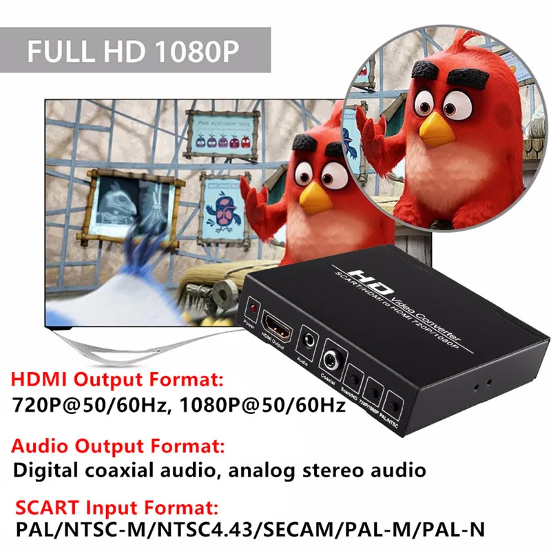 TSCART to HDMI Converter Adapter Upscaler SCART+HDMI to Full HDMI1080p+AudioCoaxial Output Connector for HDTV DVD Free Shipping (6)