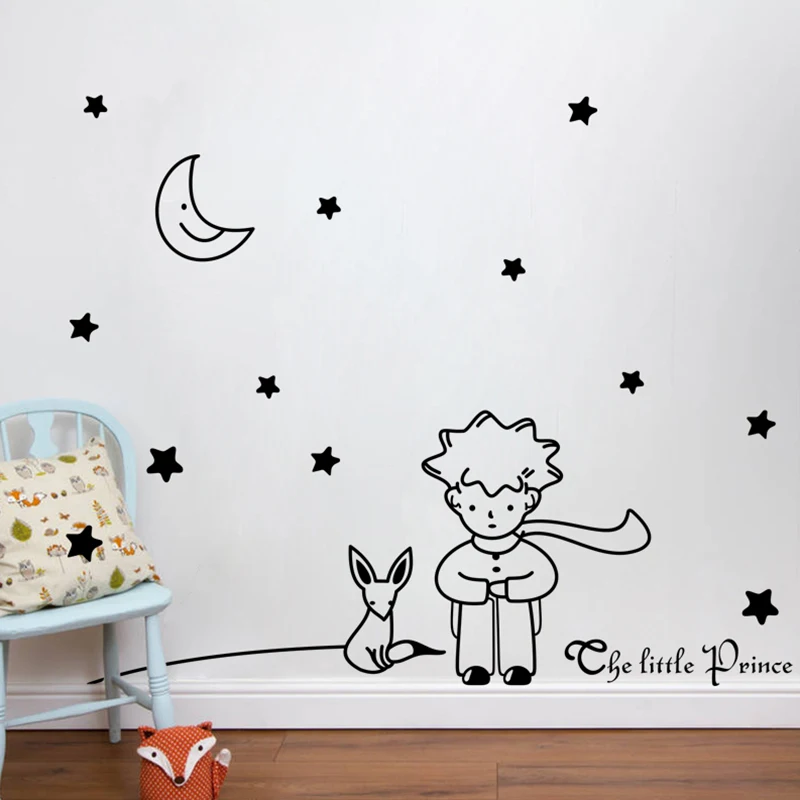 Popular Book Fairy Tale The Little Prince Fox Moon Star Wall Sticker For Kids Room Baby Birthday Gift Nursery Vinyl Mural Decals