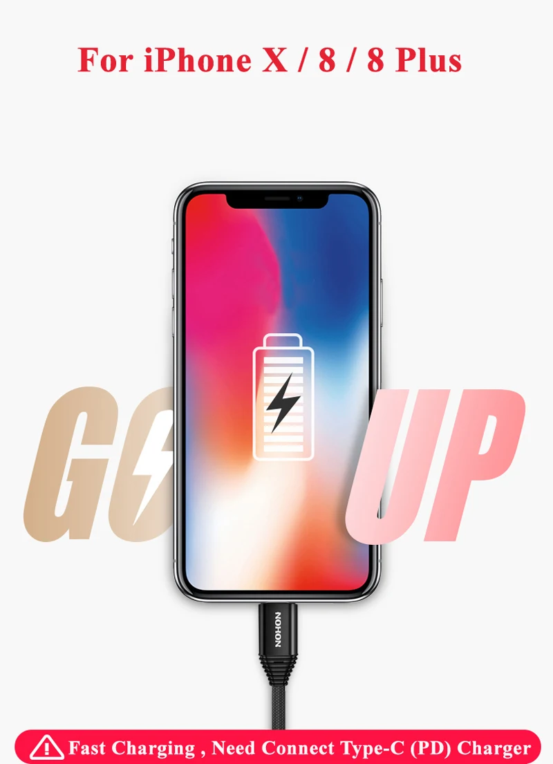 Nohon Type-C PD Cable to For Lightning iPhone X 8 Plus 8P 8 pin Phone Data Sync Cables For iPhone 7 6S 6 Plus 5S 5 Fast Charging Details (02)