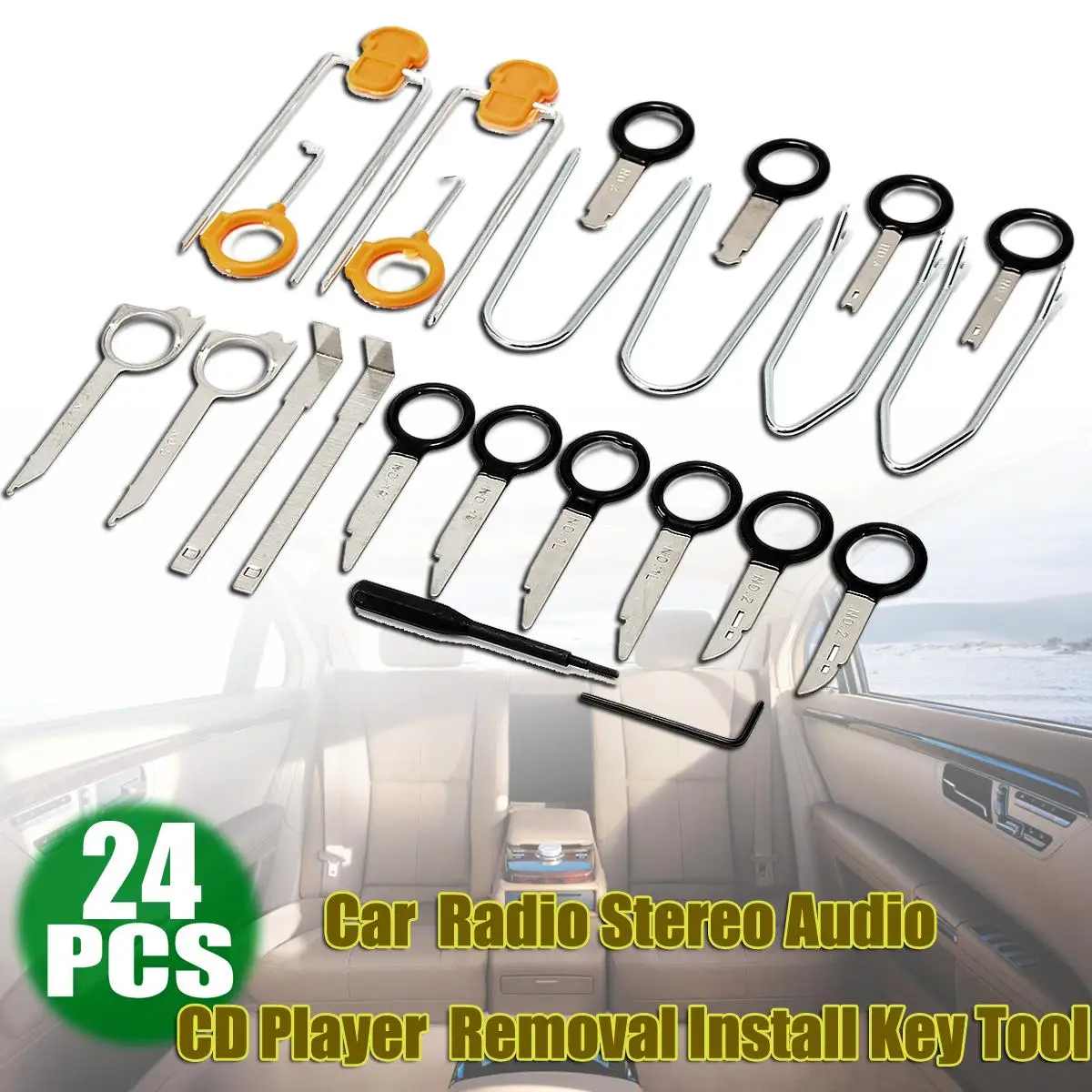 24Pcs Professional Car Radio Stereo Audio CD Player Removal Install Key