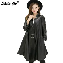 SHILO GO Модный женский роскошный Повседневный Свободный плащ с воротником-стойкой и длинным рукавом трапециевидной формы из овчины, длинное пальто из натуральной кожи