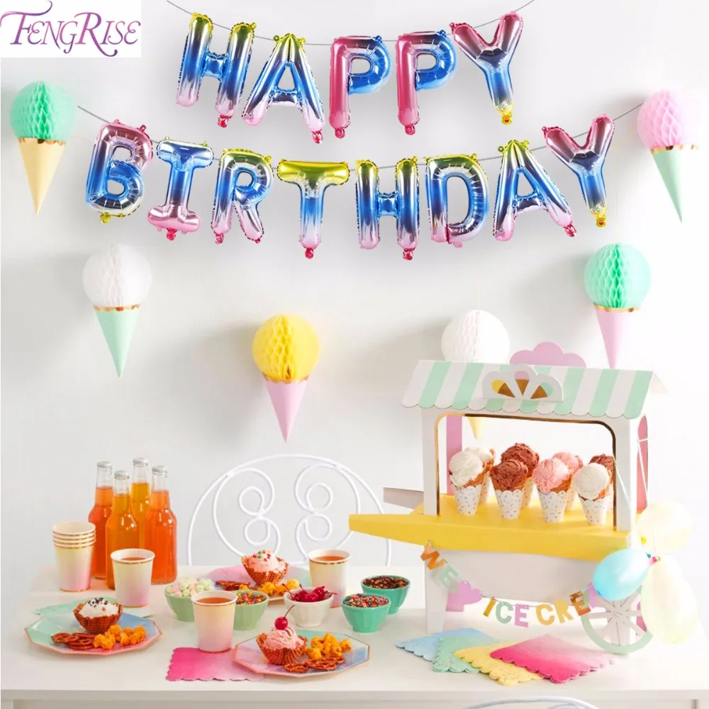 

FengRise 16inch Rainbow Happy Birthday Balloons Birthday Party Decorations Kids Foil Balloon Letter Baloons Kids Party Favors