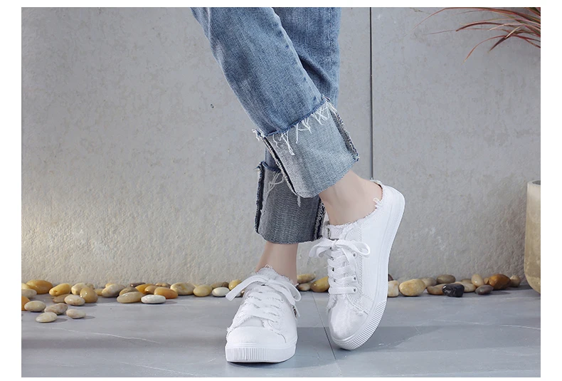 new summer single shoes breathable flat bottom half drag lazy one pedal versatile cloth shoes women's shoes