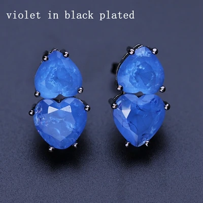 Элегантные серьги-гвоздики с двойным сердечком, модные серьги с кристаллами для женщин EFX001462 - Окраска металла: violet-black plated