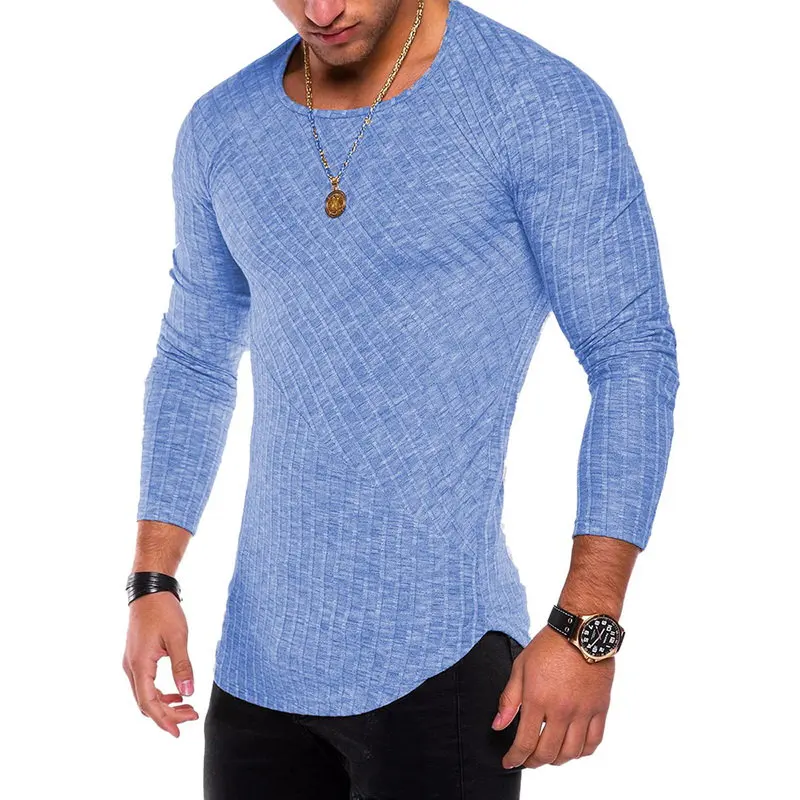 

2018 Sexy T-shirt Men Summer O-Neck Bodybuilding Long Sleeve Shirts Male Fashion Gray Fitness Tops Casual Plus Size Slim T-shirt