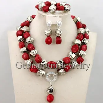 

Fashion New Red Coral Beads Jewelry Set African Party Jewellery Set Coral Beads Women Jewelry Set Free Shipping CNR285