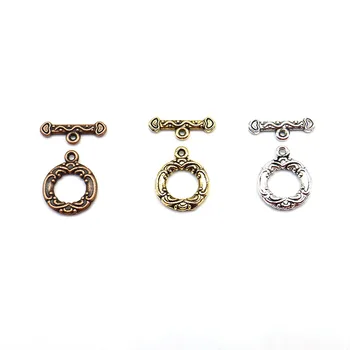 

Doreen Beads Toggle Clasps Round Silver plated Pattern Toggle Clasp Hooks Connectors For Bracelets Jewelry Making Circle 13mm