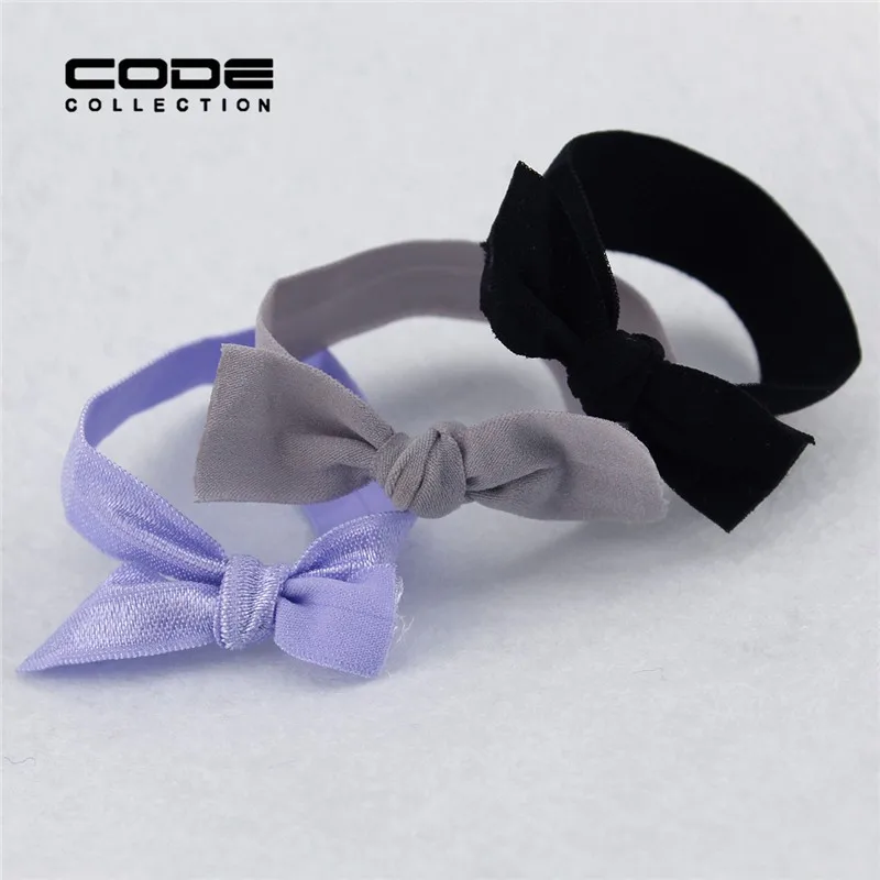 

Hot 4PCS/pack Hot Elegant Pattern Deep Black Color  No Crease Hair Ties Ponytail Bracelets Hairband Cotton Hair Band Accessories