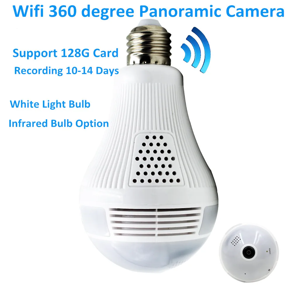 

1.3MP White/Infrared Bulb Wireless IP 360 degree Camera 960P Wi-Fi Panoramic Lamp use HD FishEye lens good for Home Security