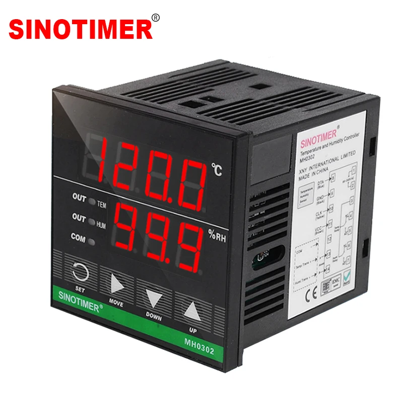 Sinotimer MH0302 High precision Up to 130 Celsius Wide Voltage Design Digital Temperature and Humidity Controller with Combined Sensor and Cables