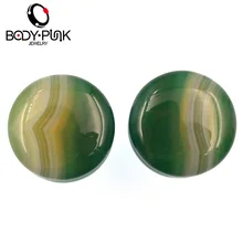 Тело панк природа зеленый песчаник двойной вспышки штекер двойной вспышки уха пробки пирсинг ювелирные изделия туннельный расширитель PLG074