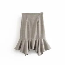 Новое поступление европейский и американский стиль плед Русалка тонкая стандартная юбка элегантные офисные юбки женские