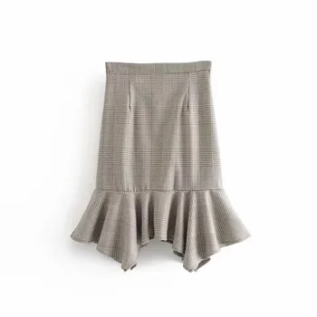 

2020 New Arrival European & American Style Plaid Mermaid Slim Irregular Skirt Elegant Office Skirts Womens Free Shipping