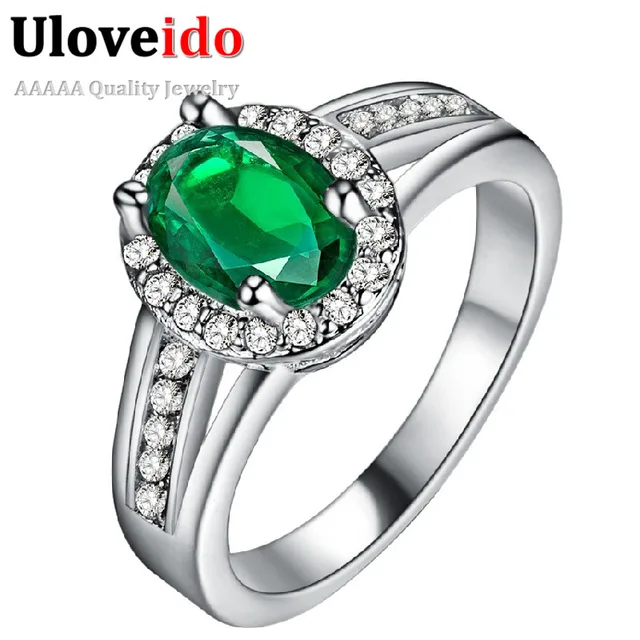 Colore argento Anelli di Cerimonia Nuziale Femminile Gioielli con Pietre Verdi D Colore argento Anelli di Cerimonia Nuziale Femminile Gioielli con Pietre Verdi D